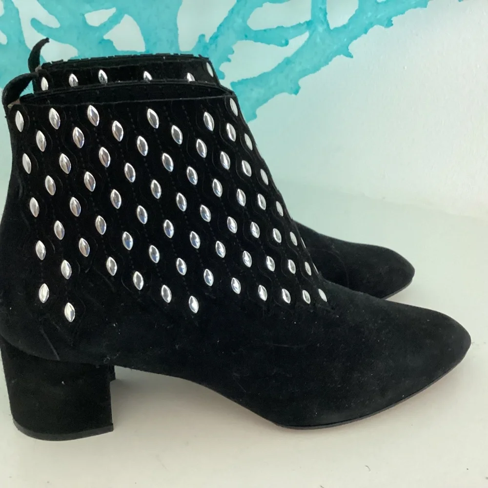 REDUCED ALAIA Stud Embellishes Ankle Boots Black Suede 37.5 Run Small US6.5